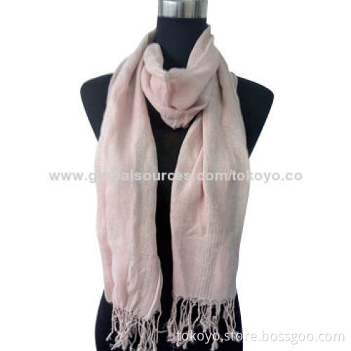 Woven Scarf with Yarn Dyed Artwork and Tassels Edges, Viscose and Lurex, Stripe, Measures 180*70+8cm